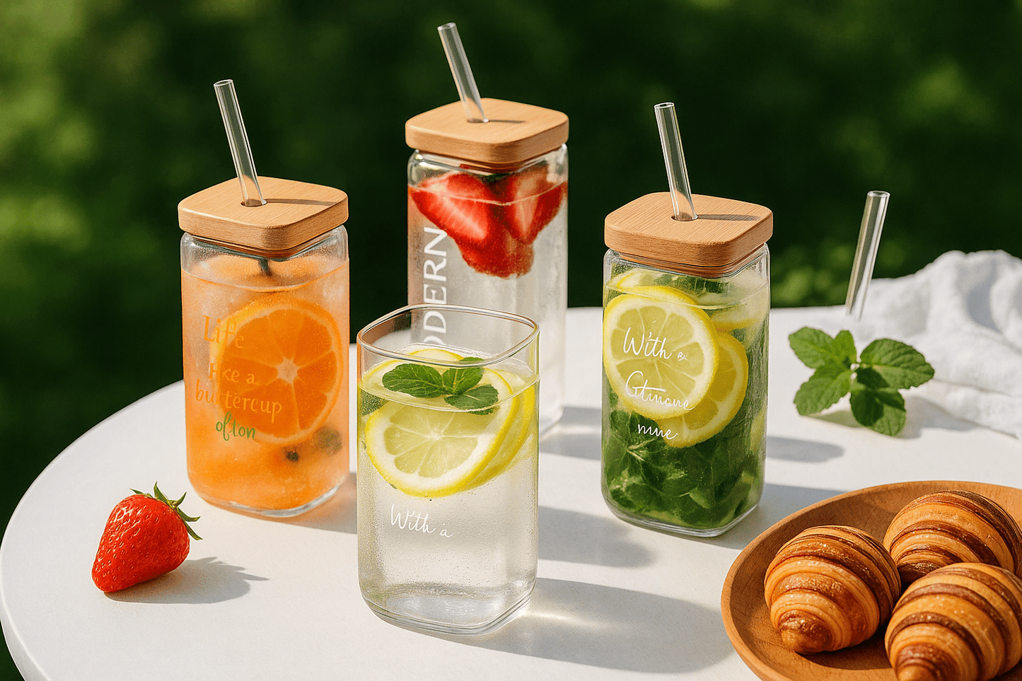 Glass Tumbler with Bamboo Lid and Straw – 400ml – in South Africa from Aegis Homewares