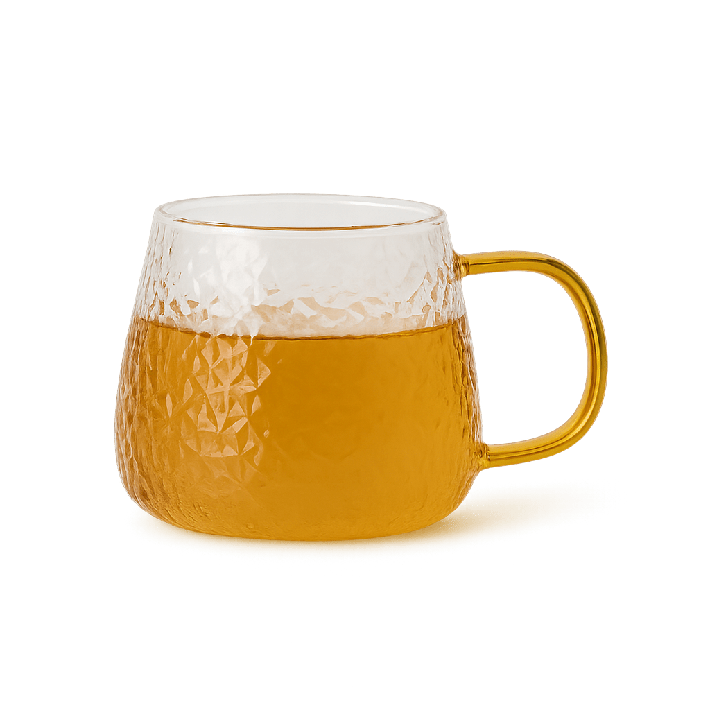 Radiant Stria Glass Mug – 400ml with Golden Yellow Handle – Drinking Glass Set in South Africa from Aegis Homewares