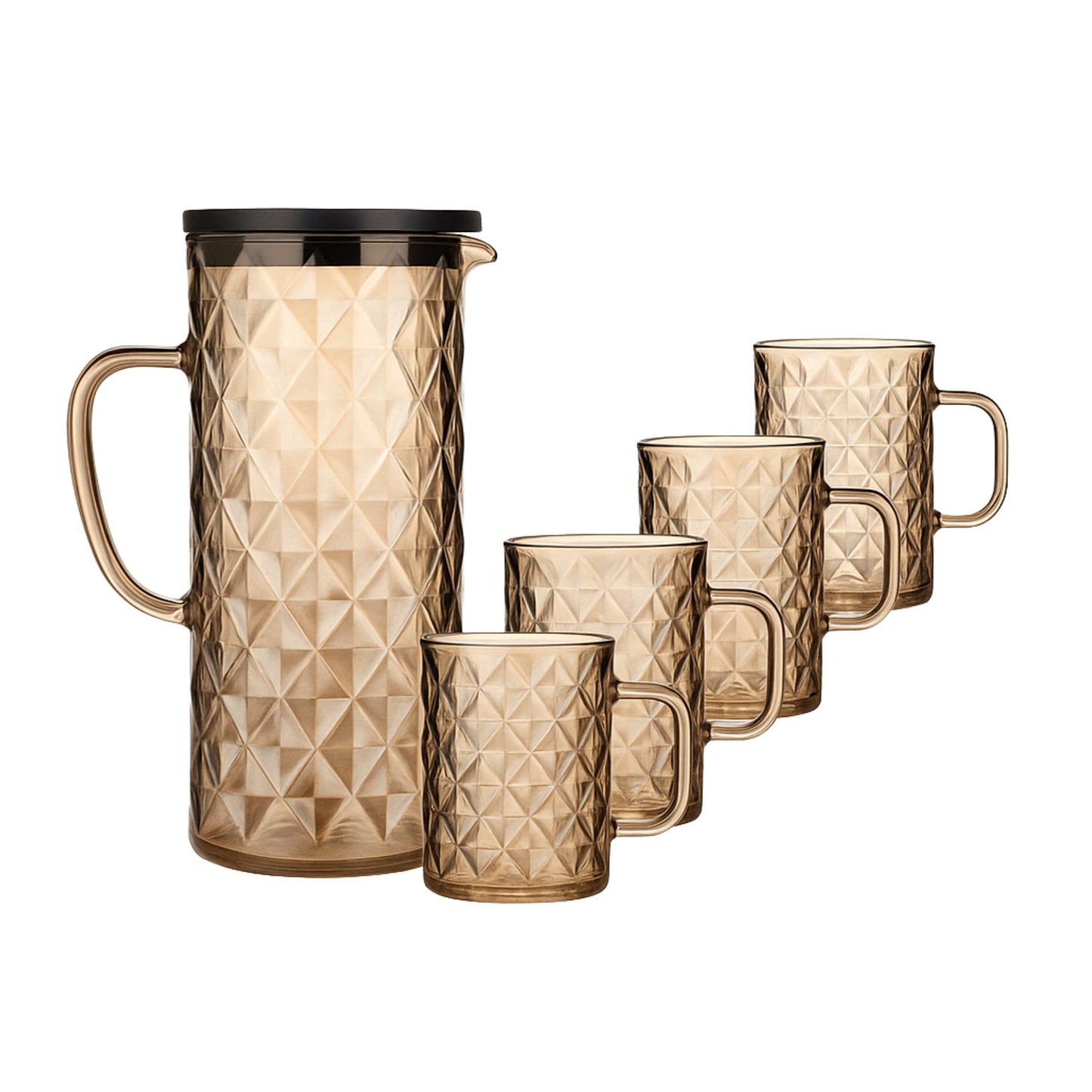 Serve in Style – Amber Mosaic Glass Pitcher Set with 4 Diamond - Cut Mugs – 5 - Piece – Drinking Glass Set in South Africa from Aegis Homewares