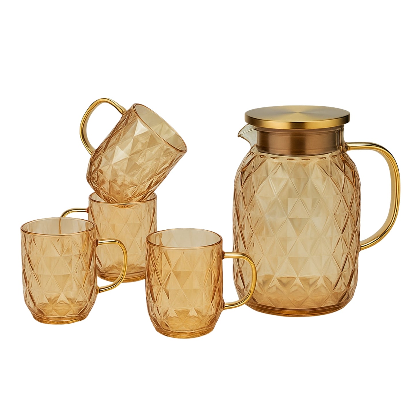 Tired of Fragile Tea Sets? Try the Amber Radiance Heat - Resistant Diamond Glass Set – 5 - Piece – Drinking Glass Set in South Africa from Aegis Homewares