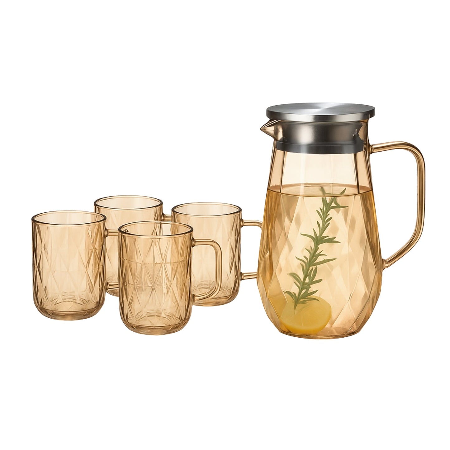 Upgrade Your Table – Amber Glimmer Diamond - Cut Pitcher Set with 4 Glasses – 5 - Piece – Drinking Glass Set in South Africa from Aegis Homewares