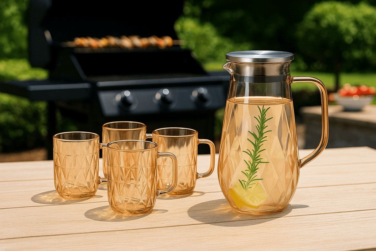 Upgrade Your Table – Amber Glimmer Diamond - Cut Pitcher Set with 4 Glasses – 5 - Piece – Drinking Glass Set in South Africa from Aegis Homewares