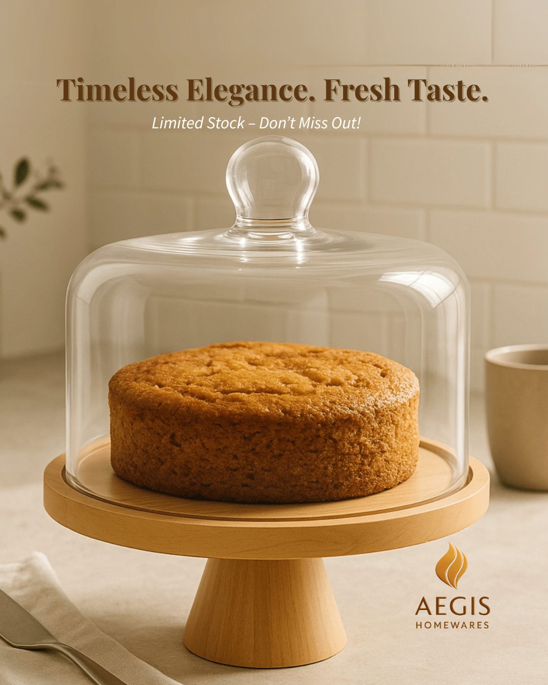 28cm Natural Bamboo Cake Dome with Glass Cover – Cake Dome in South Africa from Aegis Homewares