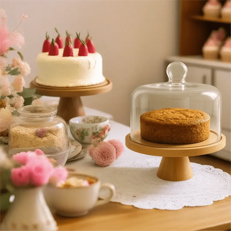 Bamboo Elevated Cake Stand with Dome Cover – Cake Stand in South Africa from Aegis Homewares