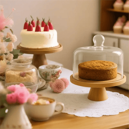 Bamboo Elevated Cake Stand with Dome Cover – Cake Stand in South Africa from Aegis Homewares