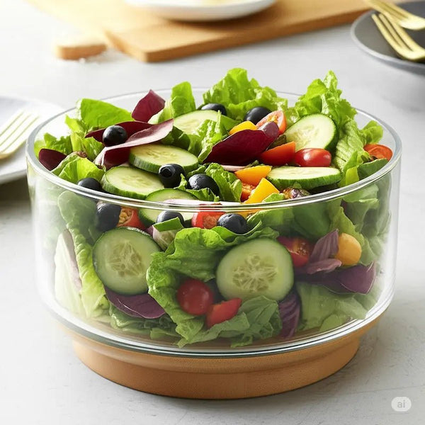 Bamboo Essence Salad Bowl – Glass with Bamboo Base – Salad Bowl in South Africa from Aegis Homewares