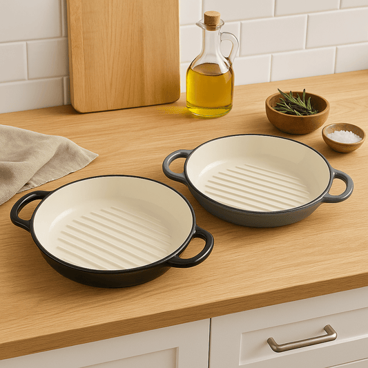 Black or Grey Enamel - Coated Cast Iron Grill Pan – 26cm – Dual Handles – Grill Pans in South Africa from Aegis Homewares