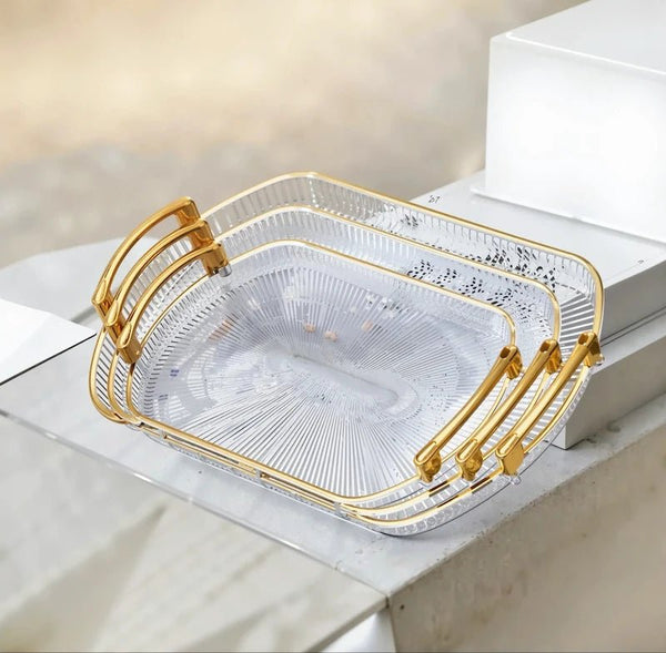 Elegant Acrylic Tray with Gilt Handles – Rectangular Luxury Design (Set of 3 Sizes) – Serving Tray in South Africa from Aegis Homewares