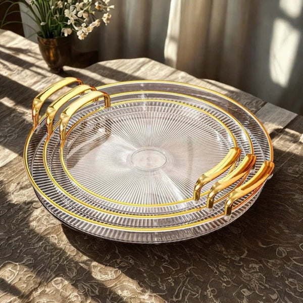 Elegant Round Acrylic Tray Set with Gold Handles – Set of 3 – Serving Tray in South Africa from Aegis Homewares