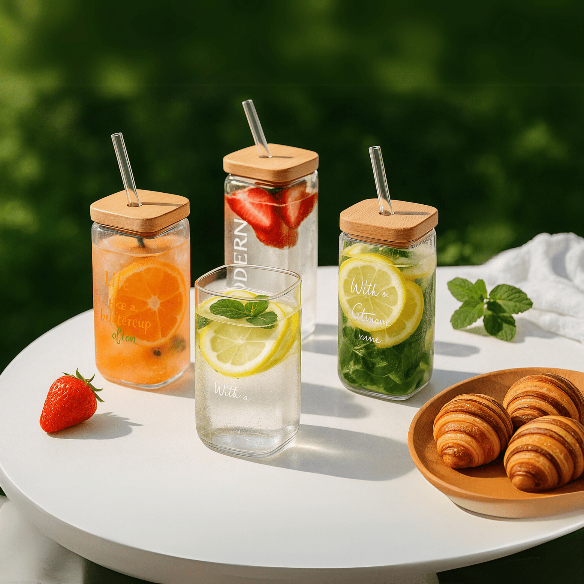Glass Tumbler with Bamboo Lid and Straw – 400ml – Glass Tumbler in South Africa from Aegis Homewares