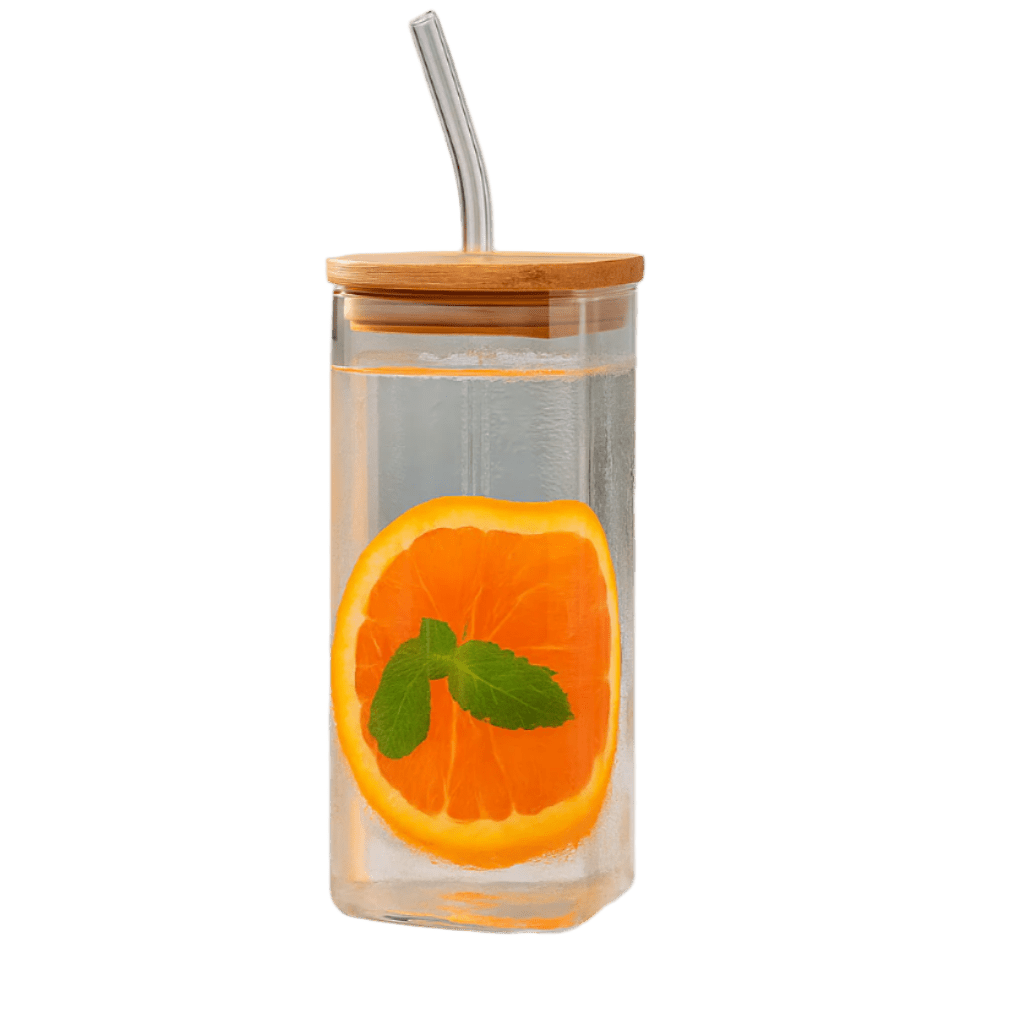 Glass Tumbler with Bamboo Lid and Straw – 400ml – in South Africa from Aegis Homewares