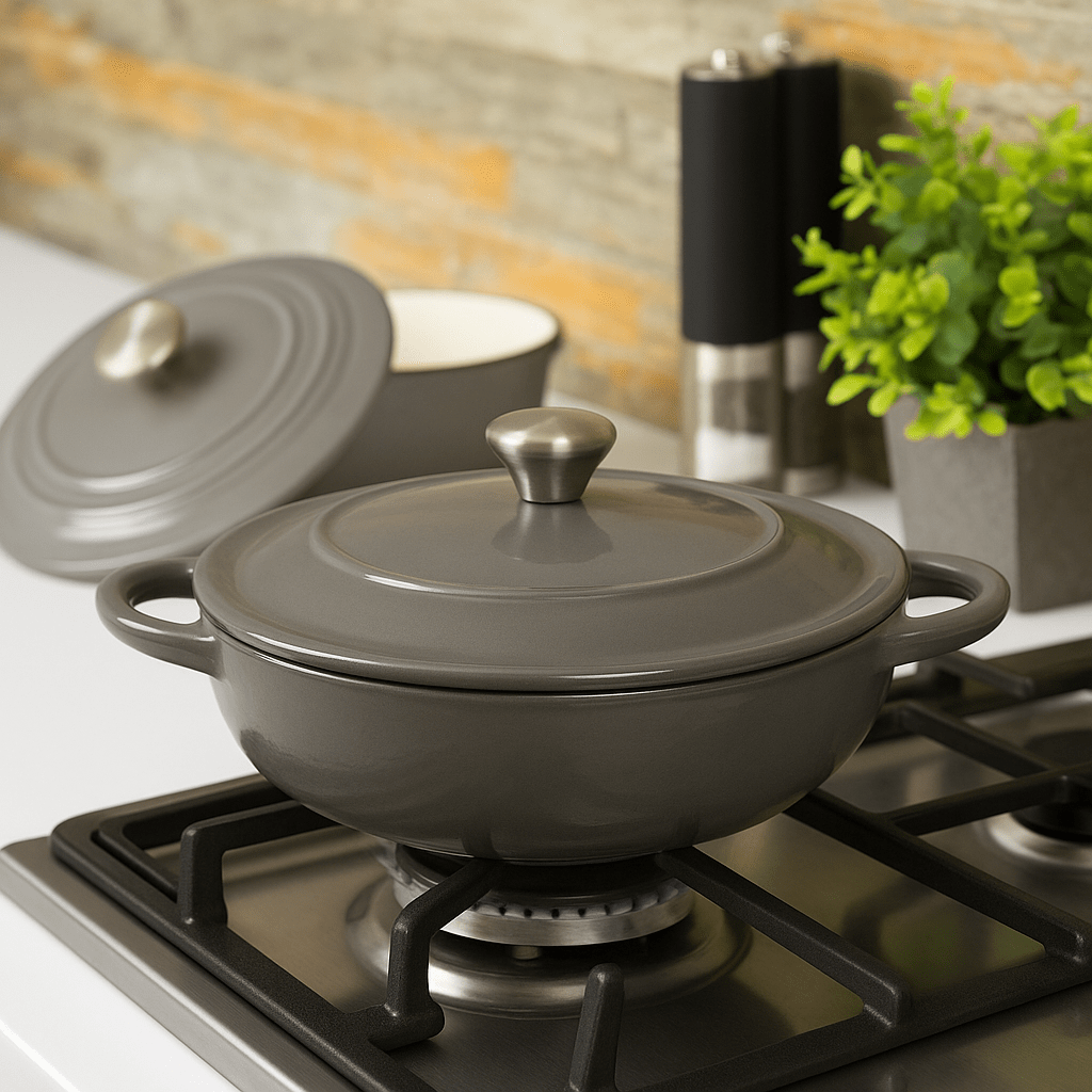 Grey 32cm Cast Iron Shallow Casserole – Perfect for Searing, Roasting, Baking & Simmering