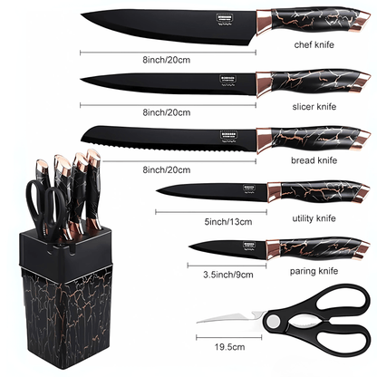 LuxeEdge 7 - Piece Knife Set with Black Marble Handles & Block – Knife Set in South Africa from Aegis Homewares