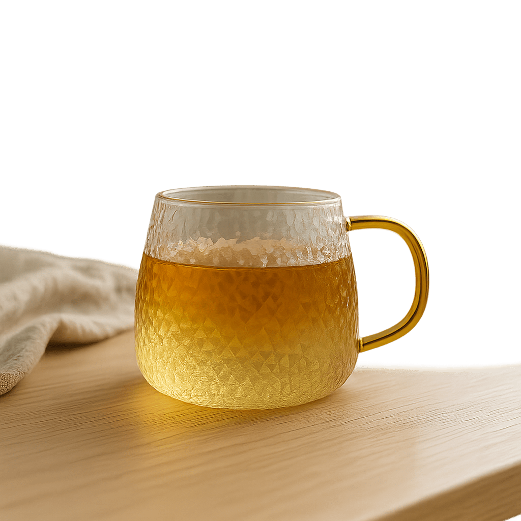 Radiant Stria Glass Mug – 400ml with Golden Yellow Handle – Drinking Glass Set in South Africa from Aegis Homewares