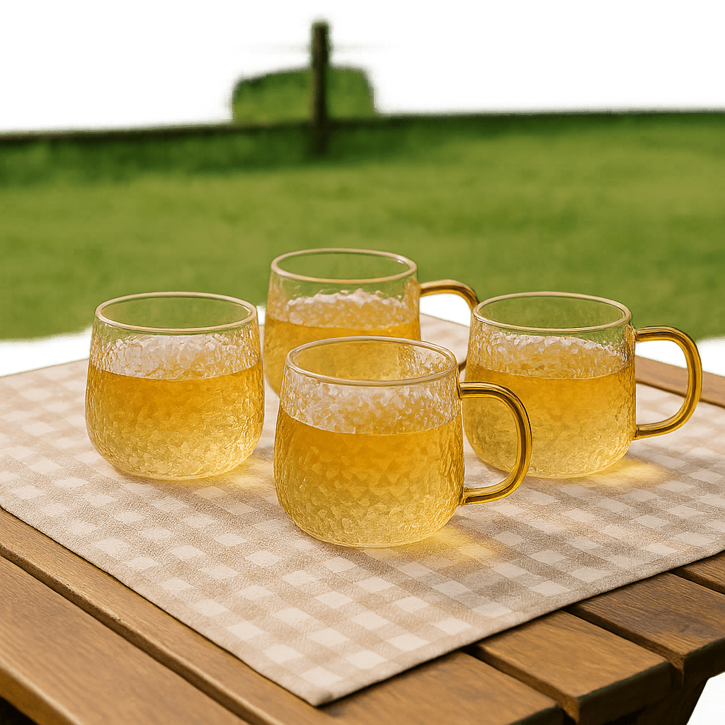 Radiant Stria Glass Mug – 400ml with Golden Yellow Handle – Drinking Glass Set in South Africa from Aegis Homewares