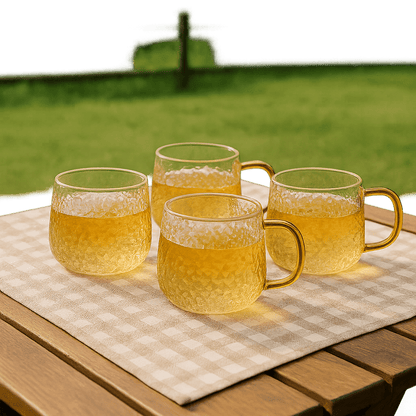 Radiant Stria Glass Mug – 400ml with Golden Yellow Handle – Drinking Glass Set in South Africa from Aegis Homewares