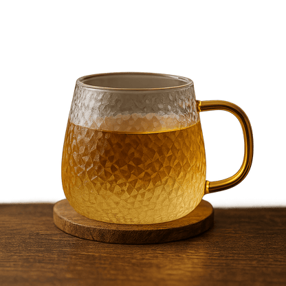 Radiant Stria Glass Mug – 400ml with Golden Yellow Handle – Drinking Glass Set in South Africa from Aegis Homewares
