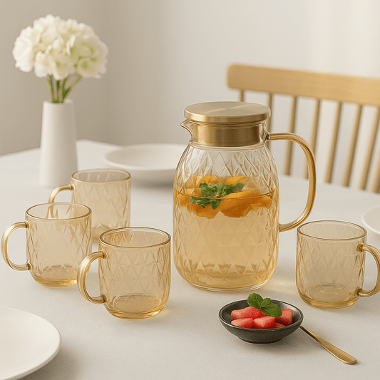 Tired of Fragile Tea Sets? Try the Amber Radiance Heat - Resistant Diamond Glass Set – 5 - Piece – Drinking Glass Set in South Africa from Aegis Homewares